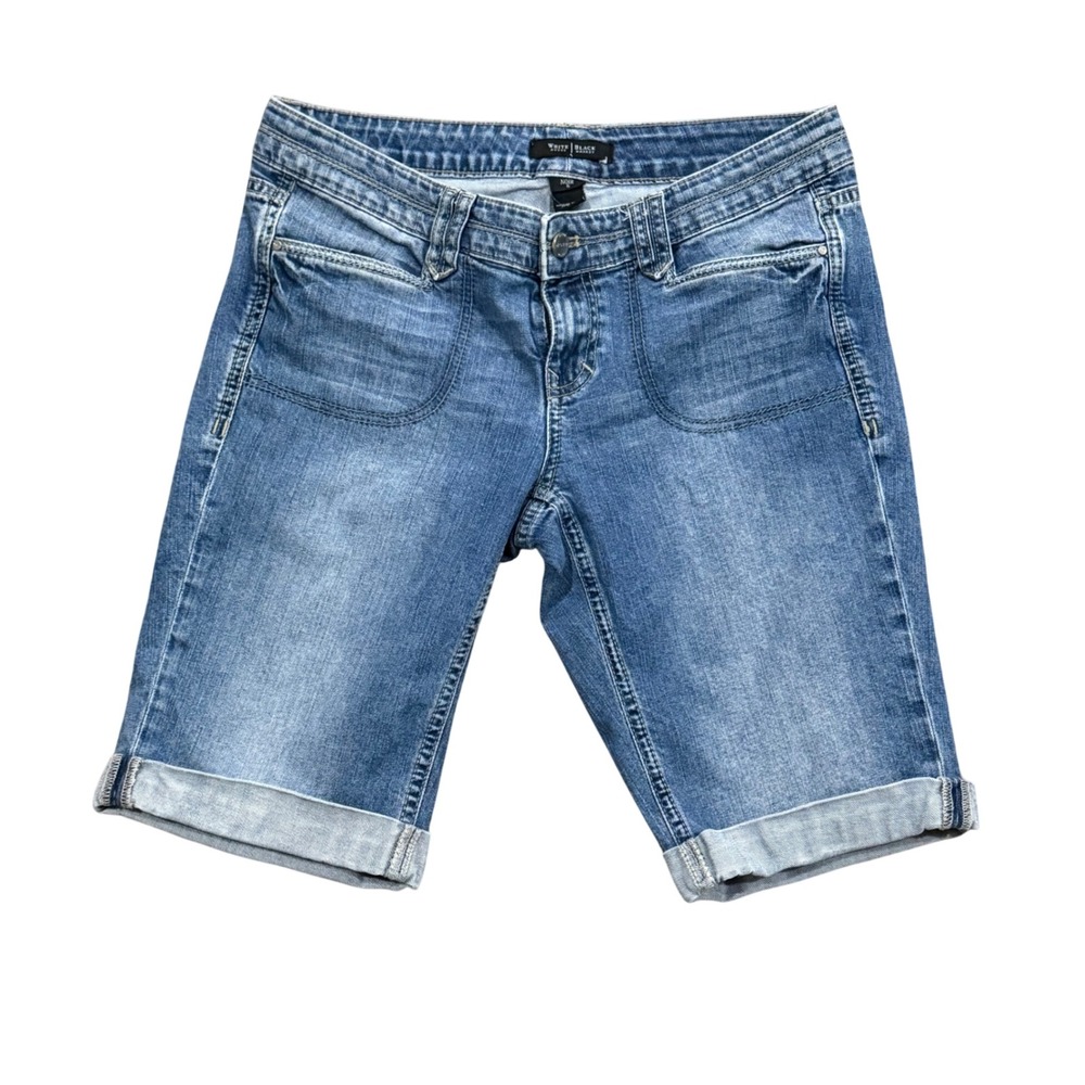 White House Black Market Noir Denim Bermuda Shorts Blue Cuffed Size 6